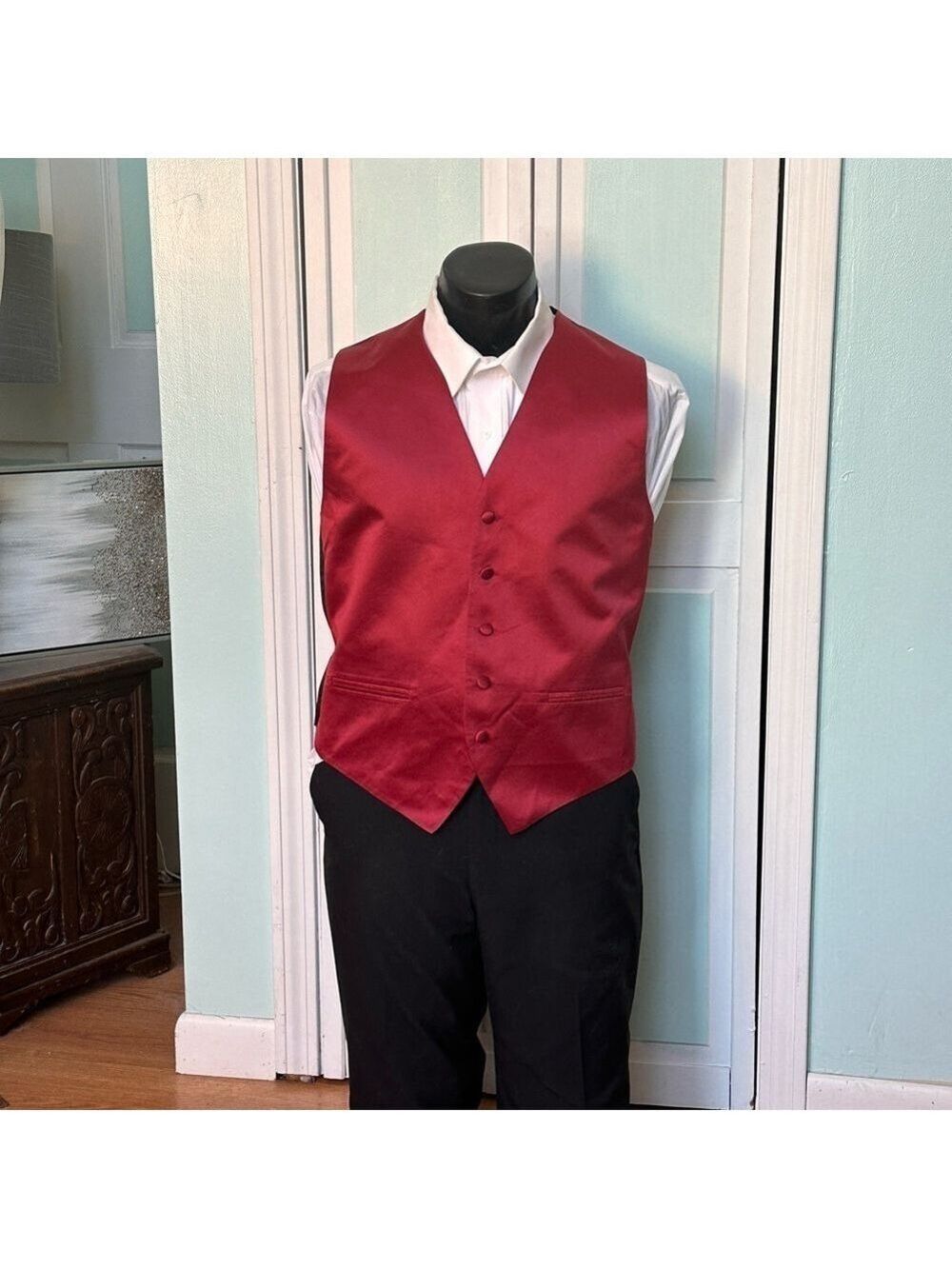 Apple Claret Red Satin Closed Back Vest Wedding Prom Men’s 2XL 2X
